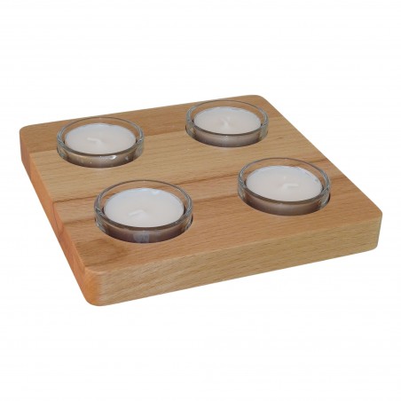 4 tealight candle core beech, 15.8 x 15.8 x 1.6 cm, total height 3 cm